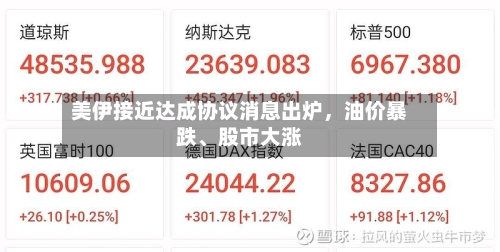 美伊接近达成协议消息出炉，油价暴跌、股市大涨