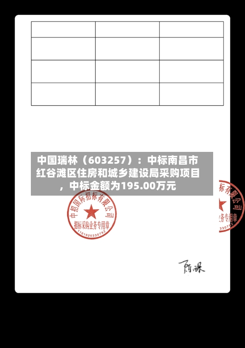 中国瑞林（603257）：中标南昌市红谷滩区住房和城乡建设局采购项目，中标金额为195.00万元-第2张图片