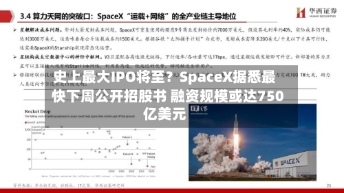 史上最大IPO将至？SpaceX据悉最快下周公开招股书 融资规模或达750亿美元