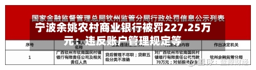 宁波余姚农村商业银行被罚227.25万元：违反账户管理规定等